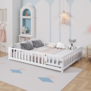 Okak Full Size Platform Bed Frame with Door & Fence, Wooden Floor Bed with Support Slats for Toddlers/Kids Bedroom - 1 of 4