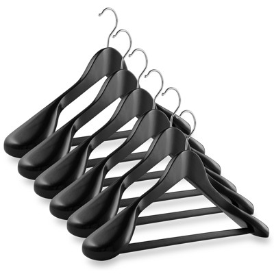 Heavy Duty Black Plastic Suit Hanger with Fixed Bar, (Box of 100) Sturdy  1/2 Inch Thick Coat Hangers with Square Topped Chrome Swivel Hook by The
