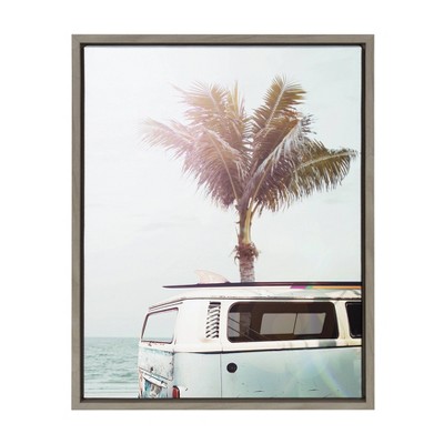 18" x 24" Sylvie Blue Beach Van Framed Canvas By Amy Peterson Gray - Kate and Laurel