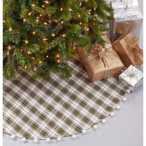 Saro Lifestyle Christmas Tree Skirt With Plaid Pom Pom Design - 1 of 3