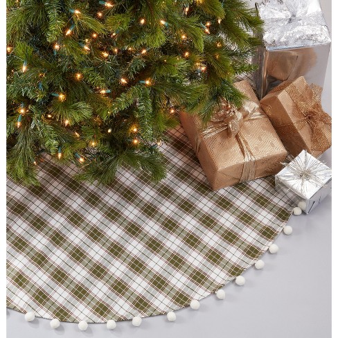 Saro Lifestyle Christmas Tree Skirt With Plaid Pom Pom Design - image 1 of 3