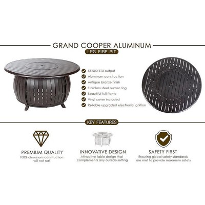 Round Bronze Aluminum Gas Fire Pit Table with Fire Bowl Lid