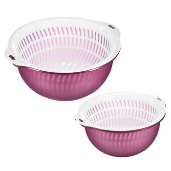 Unique Bargains Colander Set Kitchen Food Strainer Bowl Vegetable Washer Basket Purple+Purple Large and Small