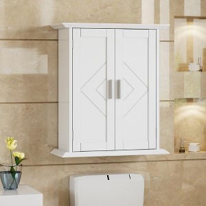VECELO Wall Mount Bathroom Cabinet Wooden Storage Cabinet with Adjustable Shelves and 2 Doors, Bathroom Medicine Cabinet, White - 1 of 4