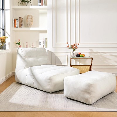 Hooseng Giant Bean Bag Chair with Ottoman, Lounge Beanbag Lounger with Pillow for Adults, Oversized Beanbag Lazy Floor Sofa for Living Room, Bedroom