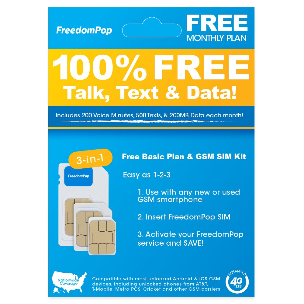 FreedomPop Nationwide 4G LTE 3-in-1 Basic Free SIM Card Kit was $4.99 now $0.99 (80.0% off)