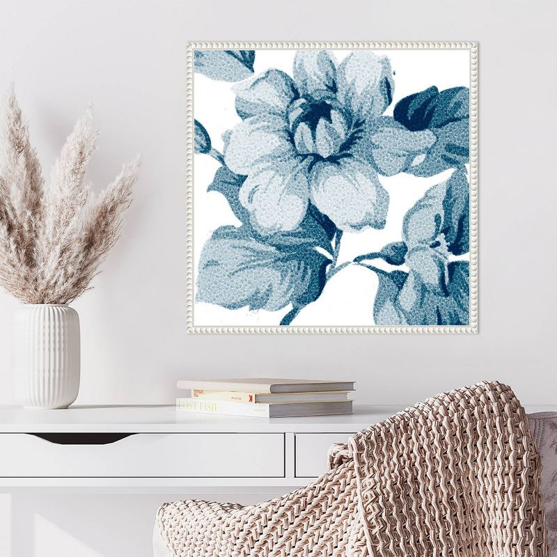 Flower Tapestry IV Blue Floral Canvas Print with White Frame