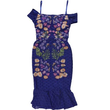 GUESS Womens Lace Floral Bodycon Dress, blue, 0 : Target