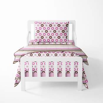 Bacati - Mod Dots Stripes Pink Fuschia Beige Chocolate 4 pc Toddler Bedding Set