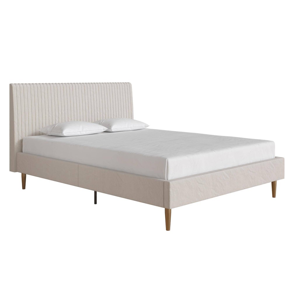 Photos - Bed Frame Queen Daphne Modern King Upholstered Platform Bed with Headboard Ivory Vel