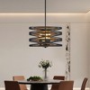 13" Rustic Industrial Pendant Light, 3-Light Black and Walnut Metal Cage Chandelier with Wood Accents for Kitchen Island and Dining Room (No Bulbs) - 3 of 4