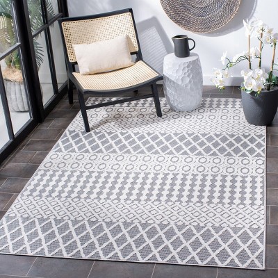 Ivory Geometric Easy-Care Synthetic Round Rug, 53"