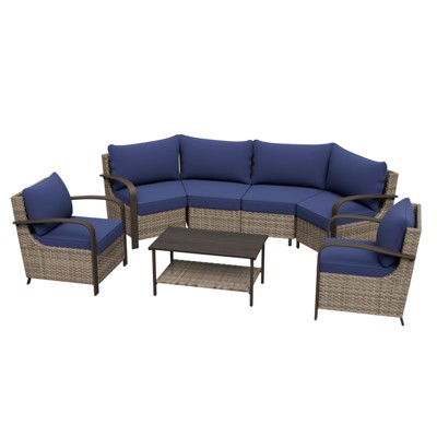 EAGLE PEAK Coastal Vista Outdoor Patio Furniture Set, Half-Moon Curved Wicker Patio Conversation Set with Coffee Table