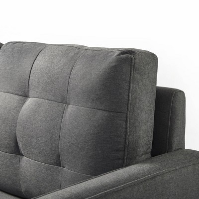 Dark Grey Tufted Fabric Loveseat with Track Arms and Metal Legs