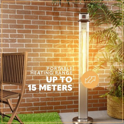 SereneLife 1500W Silver Electric Tower Patio Heater with Remote