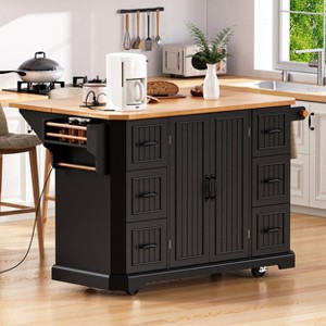 56" Kitchen Island With Drop Leaf, Rolling Kitchen Cart On Wheels, Rolling Kitchen Table with Drawers, Mobile Kitchen Cart for Living Room - 1 of 4