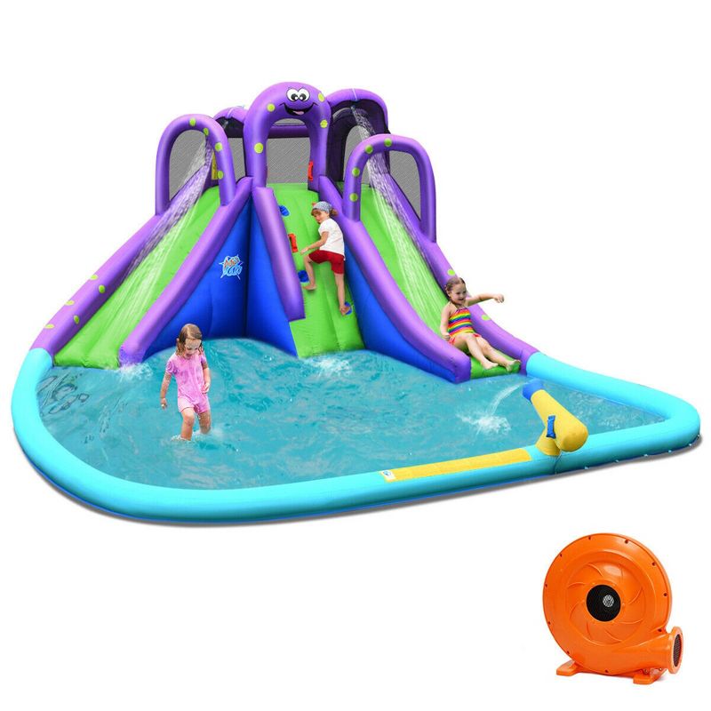 Costway Inflatable Water Park Octopus Bounce House Dual Slide Climbing Wall W/ Blower, 1 of 11