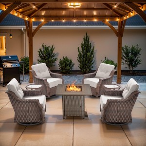 Buenhomino Outdoor Swivel Rocker Patio Chairs Set of 4 with Fire Table - 6" Thick Cushion 7 Piece Furniture Set with Fire Pit Table - 1 of 4