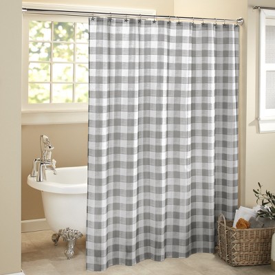 Lakeside Farmhouse Gray Check Pattern Shower Curtain for the Bathroom
