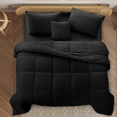 Twin Size Black Microfiber Down Alternative Comforter Set