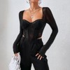 Coolmee Womens Summer Long Sleeved Mesh Tops Patchwork Lace See Through Fishbone Tight And Sexy Short Shirt Blouses Black M - 3 of 4