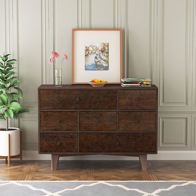 CAVINAS Dresser with 4/5/6/7 Drawer for Bedroom,Dressers & Chests of Drawers with Retro Round Handle for Living Room,Entryway,Walnut