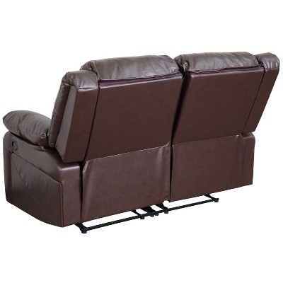 Harmony Series 56'' Brown Faux Leather Pillow-Top Loveseat Recliner
