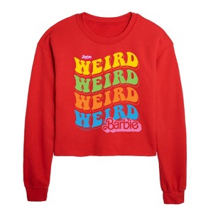 Barbie Weird Stack Cropped Long Sleeve Crew Neck Sweatshirt - Red - X-Large - 1 of 3
