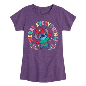 Girls' - Lilo and Stitch - Christmas Merry Everything Fitted Short Sleeve Graphic T-Shirt - 1 of 4