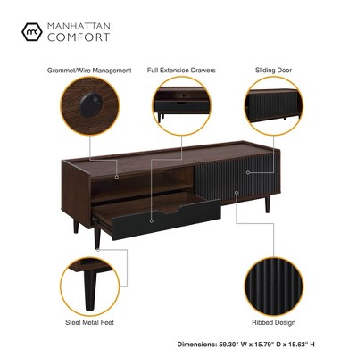 Duane Dark Brown and Black Ribbed TV Stand with Iron Legs