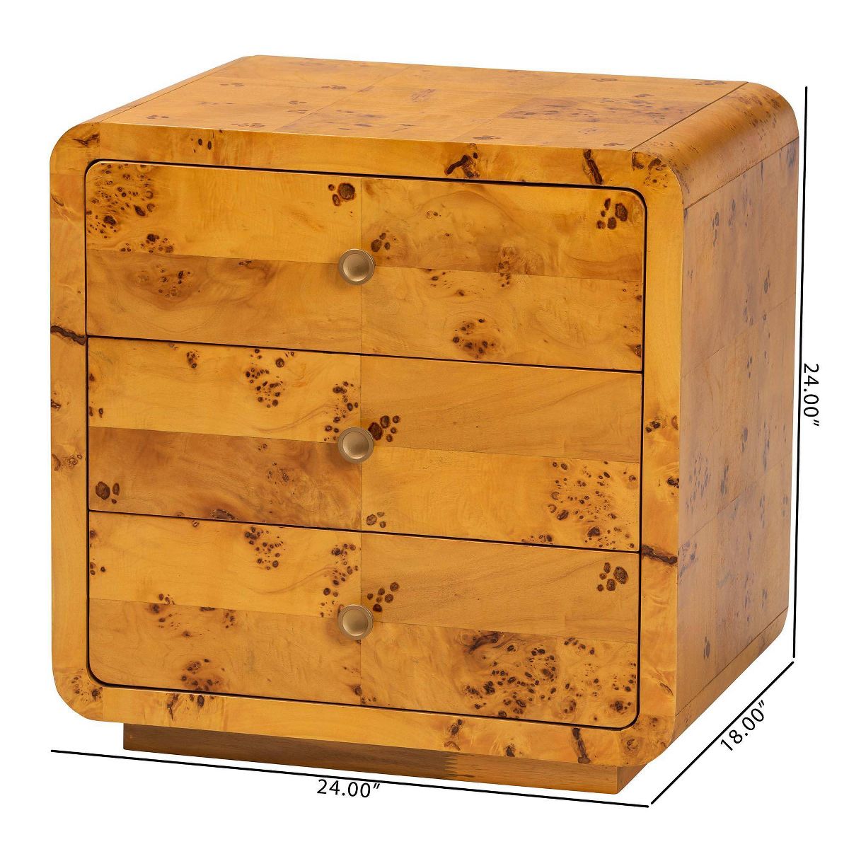 bali & pari Netra Real Burl Wood 3 Drawer Nightstand Light Mappa Burl - thumbnail 10