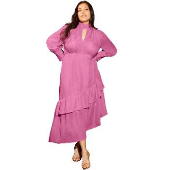 June + Vie by Roaman's Women's Plus Size Asymmetrical Chiffon Midi Dress