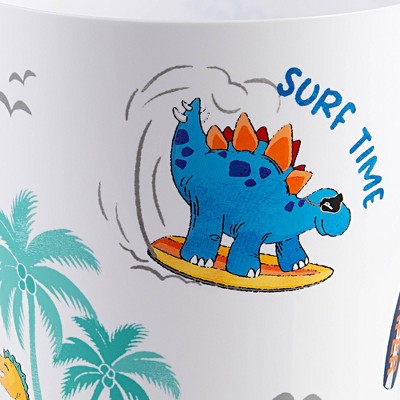 White Plastic Surfin' Dino Kids' Wastebasket