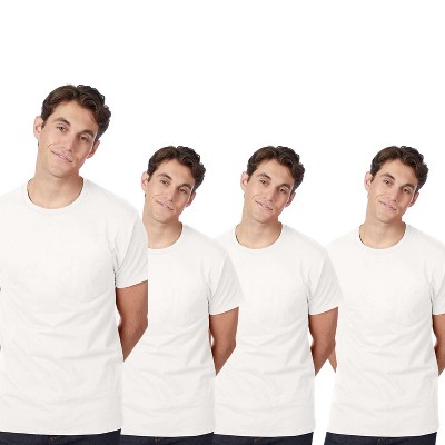 EG PRO Men’s Pocket T-Shirt 4 Pack – Authentic Cotton Tee for Casual and Daily Wear White/White/White/White M
