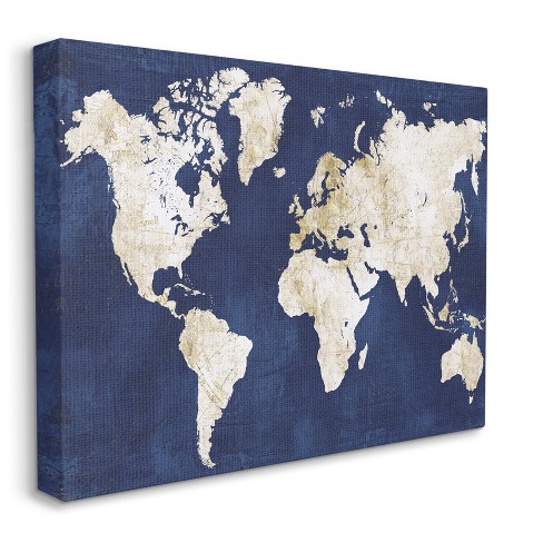 Stupell Industries Navy And Distressed Gold World Map : Target