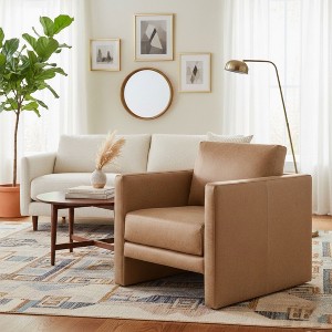 PAGED Accent Chair Modern Living Room Chairs Faux Leather Arm Chair with Coil Spring Seating and Floor Glides for Office - 1 of 4