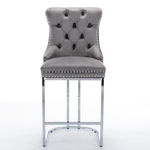 OUTSUPPLY Set of 2 Velvet Bar Stools, Modern Button-Tufted Counter Height Chairs with Chrome Base, Farmhouse Kitchen Island Stools - 1 of 4
