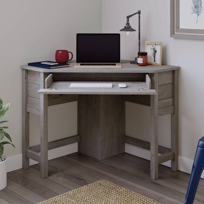 Mystic Oak Gray Corner Desk with Drawer and Keyboard Tray