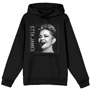 Etta James Black and White Photo Art Women's Black Hooded Sweatshirt - 1 of 2