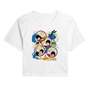 Women's - The Beatles - Yellow Sub Grid Cropped Graphic T-Shirt - 1 of 4