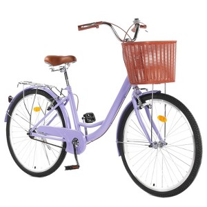 Bike Commuter Bike Beach Cruiser with Ergonomic Upright Design, w/Basket & Adjustable Seat | Comfort Commuter Bicycle - 1 of 4