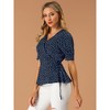 INSPIRE CHIC Women's Dots Print Tie Waist Ruffle Hem V Neck Wrap Peplum Shirts - 4 of 4