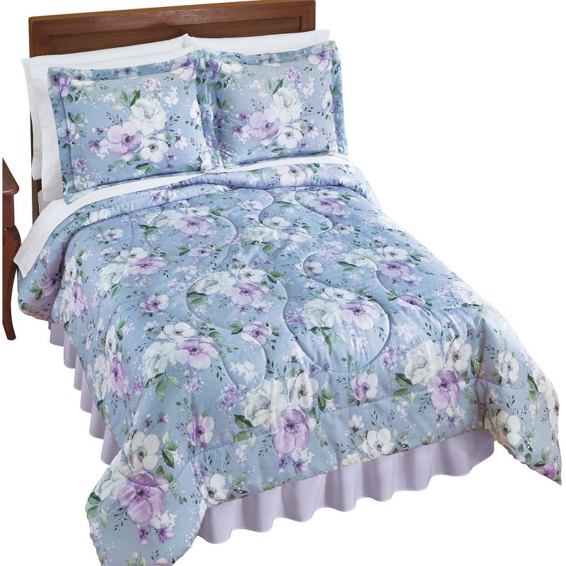 Collections Etc Pearl Reversible Floral 3-Piece Comforter Set, 1 of 5