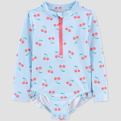Toddler Girls' Cherry Print Long Sleeve Rash Guard Set - Just One You® made by carter's Blue 12M