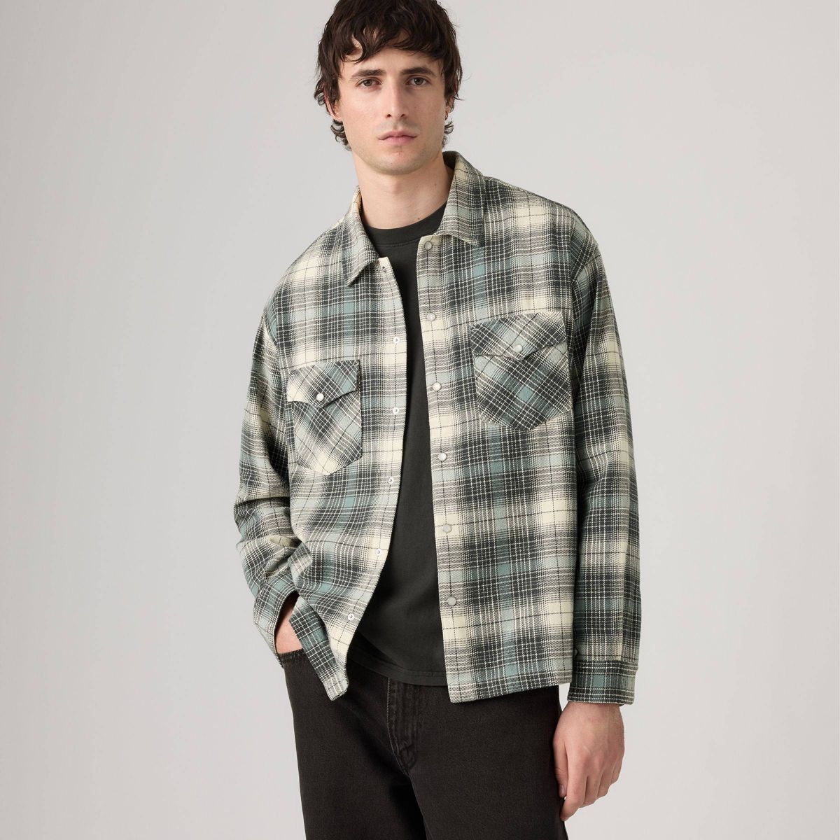 Levi's® Men's Relaxed Fit Boxy Long Sleeve Button Down Shirt - Teal Green/Oatmeal