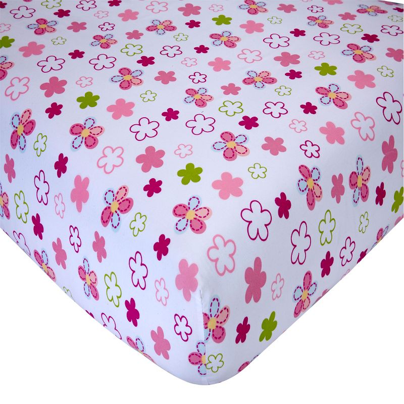 Everything Kids Hoot Hoot Pink, Aqua, Green and White 4 Piece Toddler Bed Set - Comforter, Fitted Bottom Sheet, Flat Top Sheet, Reversible Pillowcase, 3 of 7