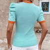 Women's Casual Puff Sleeve Striped Crew Neck Top short sleeve Blouse - 3 of 4