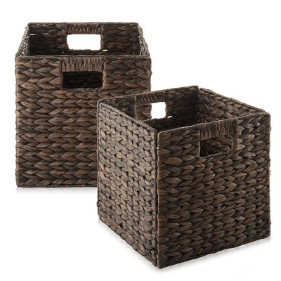 Casafield Set Of 2 Water Hyacinth Lidded Storage Baskets (medium/large),  Multipurpose Organizer Totes With Tapered Bottoms : Target