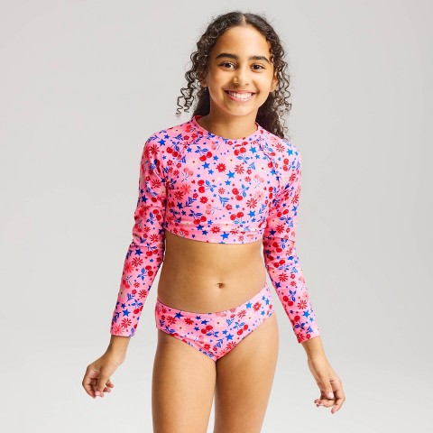 Детские купальники Cat & Jack Girls' Very Cherry Long Sleeve Rash Guard Bikini Set - Cat & Jack™ Pink M