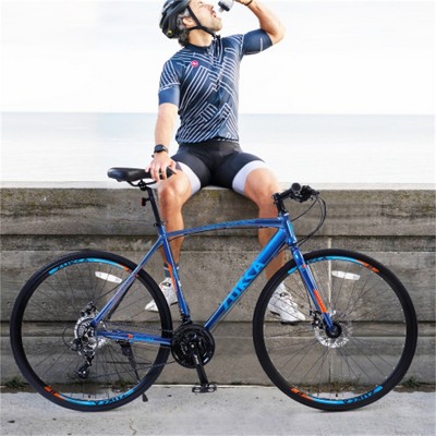 YONWAY 700C Road Bike, 24 Speed Commuter Bicycle, 24 Inch Lightweight Aluminum Frame Racing Bike with Disc Brake System for Men Women, Blue